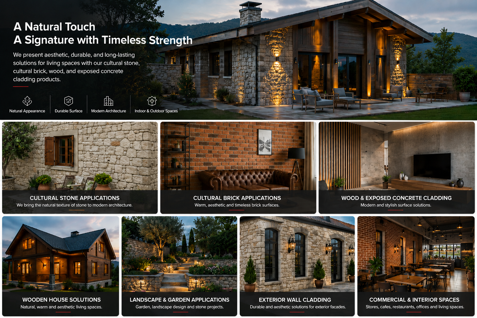 Modelsan Stone culture stone culture brick wood exposed concrete decorative cladding applications